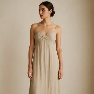 Amsale 100% Silk Empire Waist Maxi Dress Beige Wedding Guest 2 – Quiet Luxury